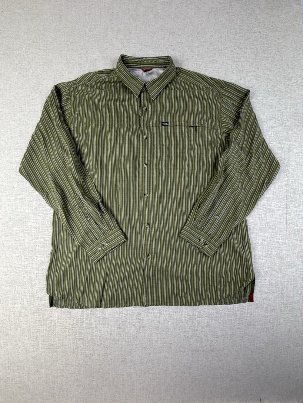 The North Face Shirt Mens XXL Green Stripe Long Sleeve Button Up Hiking AB5K